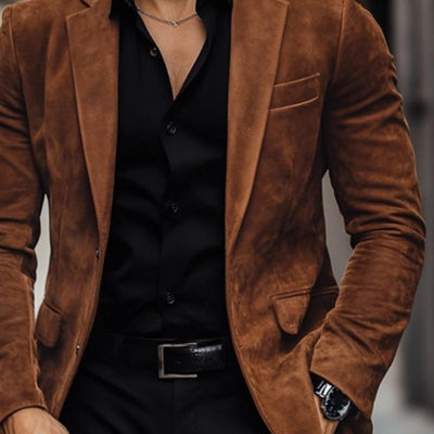 Vintage Lapel Single Button Suede Blazer