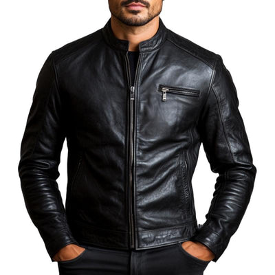 Men's Classic Stand Collar Leather Jacket