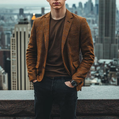 Vintage Check Notch Lapel Single Breasted Slim Fit Blazer