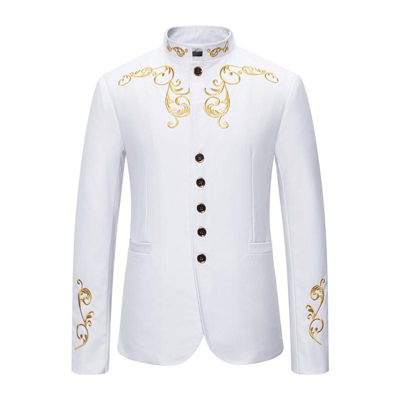 Vintage Stand Collar Embroidered Slim Fit Single Breasted Blazer