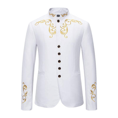 Vintage Stand Collar Embroidered Slim Fit Single Breasted Blazer
