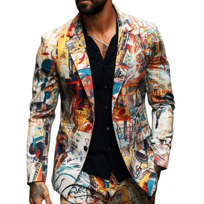 Vintage Casual Print Single Breasted Blazer