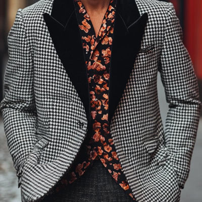Casual Houndstooth Peak Lapel Blazer