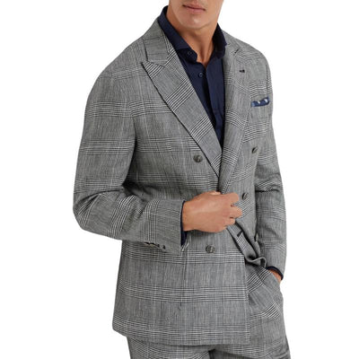 Classic Lapel Double Breasted Slim Fit Check Blazer