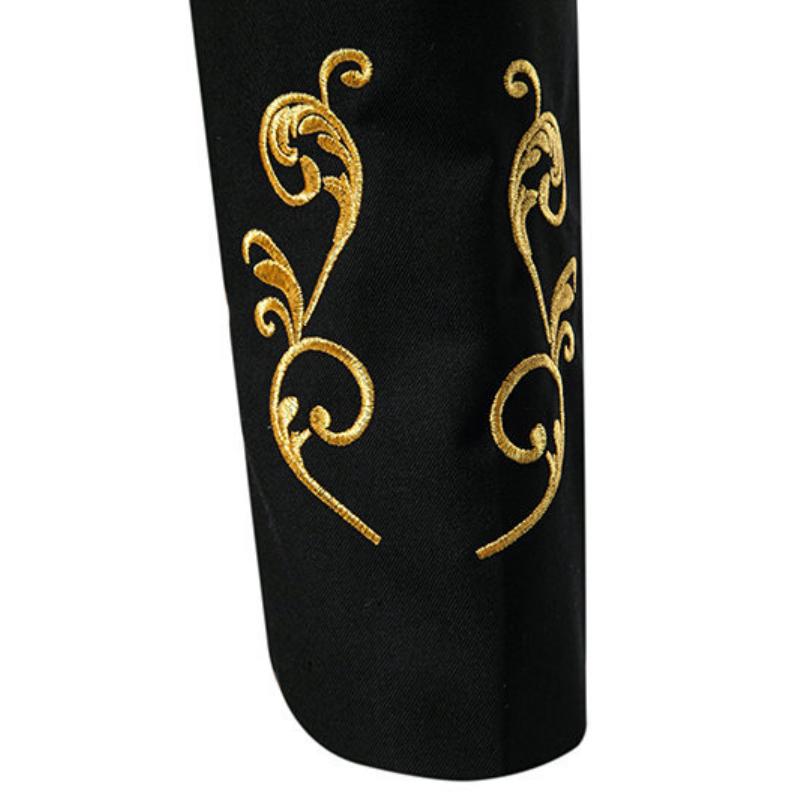 Vintage Stand Collar Embroidered Slim Fit Single Breasted Blazer