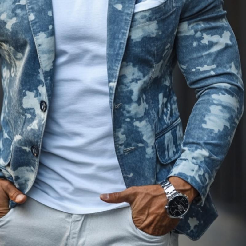 Stylish Casual Denim Print Slim Fit Blazer