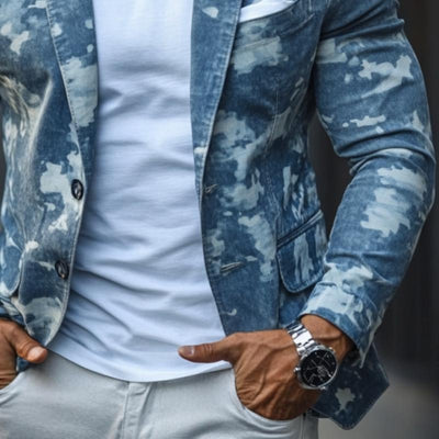 Stylish Casual Denim Print Slim Fit Blazer
