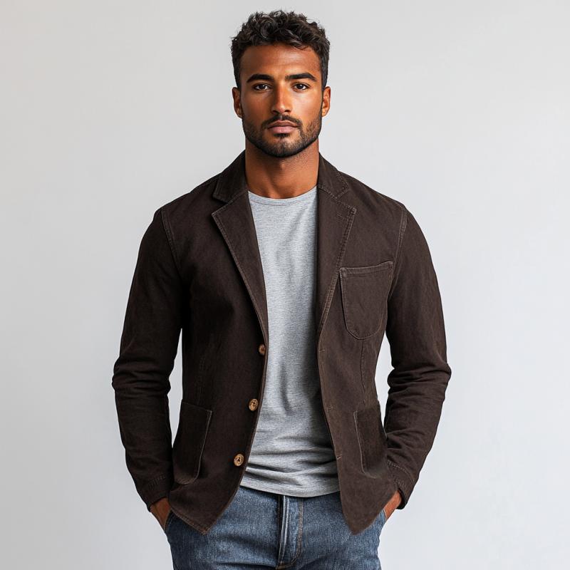 Vintage Washed Distressed Single Breasted Multi-Pocket Blazer