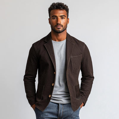Vintage Washed Distressed Single Breasted Multi-Pocket Blazer
