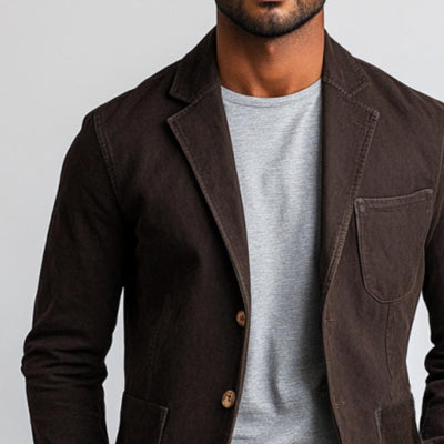 Vintage Washed Distressed Single Breasted Multi-Pocket Blazer