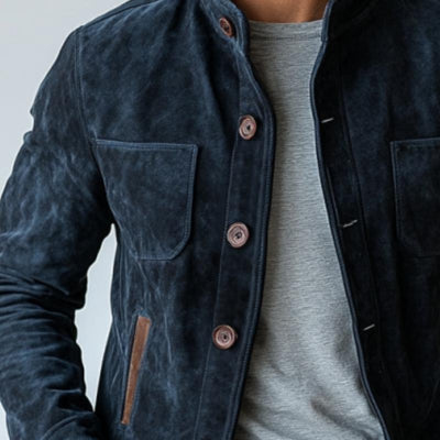 Men's Vintage Suede Buttons Multi-Pocket Stand Collar Jacket