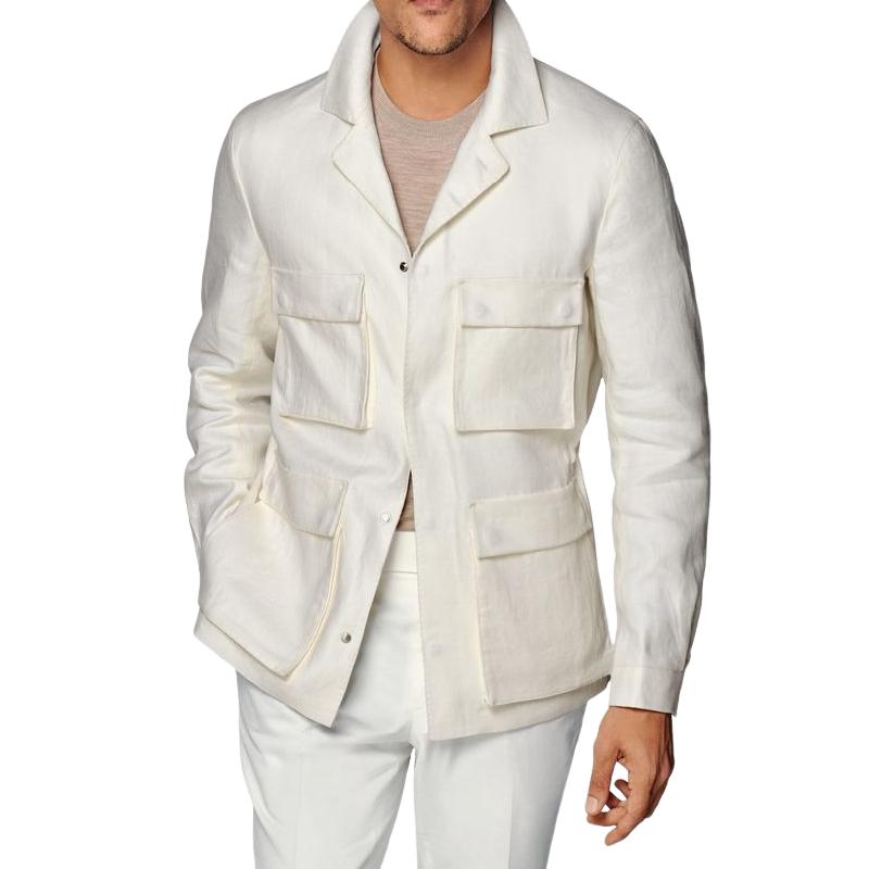Men's Casual Cotton Linen Lapel Single-breasted Slim Fit Safari Jacket