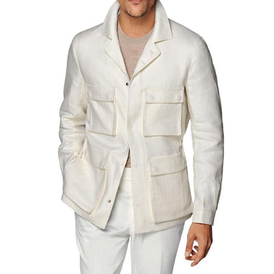 Men's Casual Cotton Linen Lapel Single-breasted Slim Fit Safari Jacket