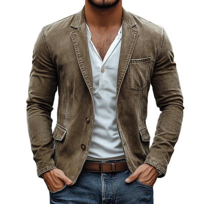 Vintage Cotton Washed Notch Lapel Two Buttons Casual Blazer