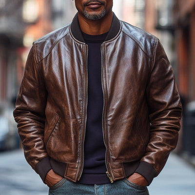 Men's Stylish Leather Baseball Collar Jacket
