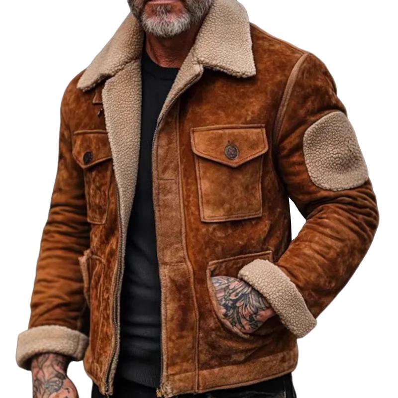 Men's Fashion Fleece Lapel Multi-pocket zipper Jacket