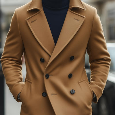Men's Fashion Solid Lapel Double Breasted Long Coat 87497080Z