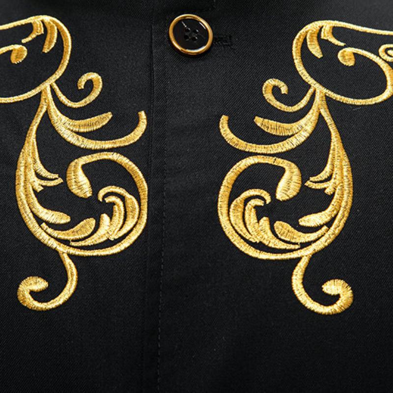 Vintage Stand Collar Embroidered Slim Fit Single Breasted Blazer