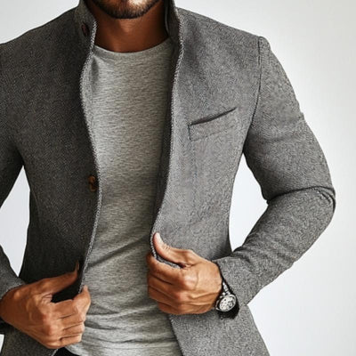 Vintage Herringbone Single Breasted Lapel Blazer