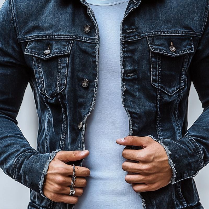 Men's Fashion Distressed Brushed Lapel Single Breasted Denim Casual Jacket
