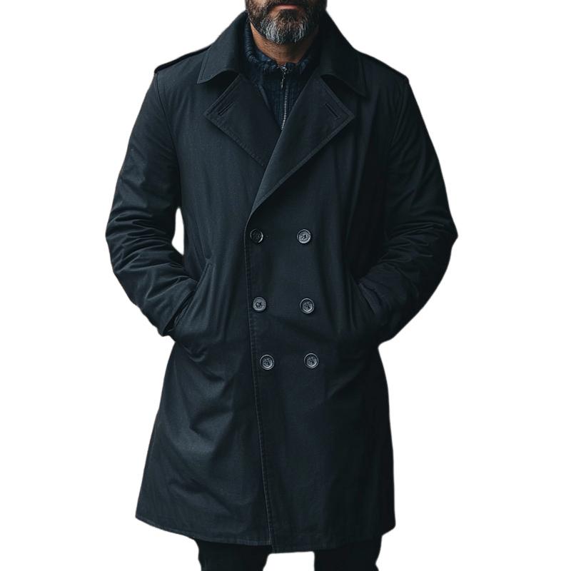 Men's Vintage Loose Black Double Breasted Trench Coat 55173843U