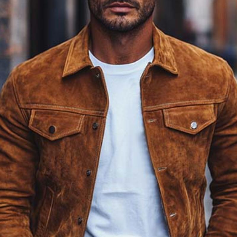 Men's Classic Casual Multi-Pocket Slim Fit Suede Jacket