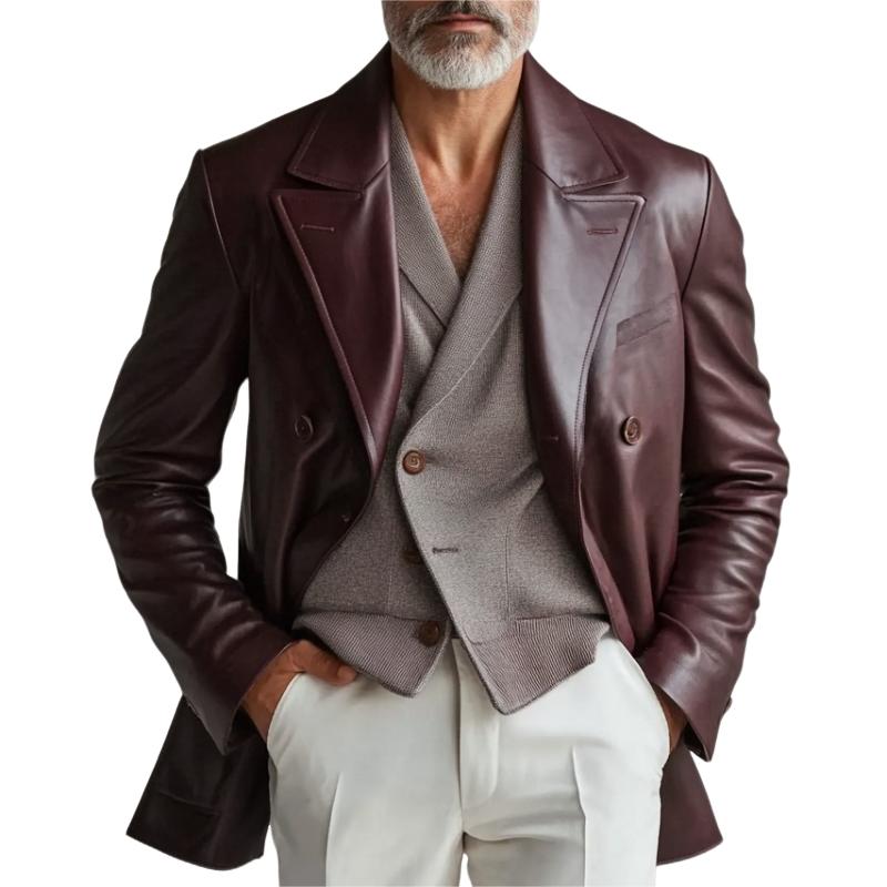 Vintage Lapel Double Breasted Leather Blazer
