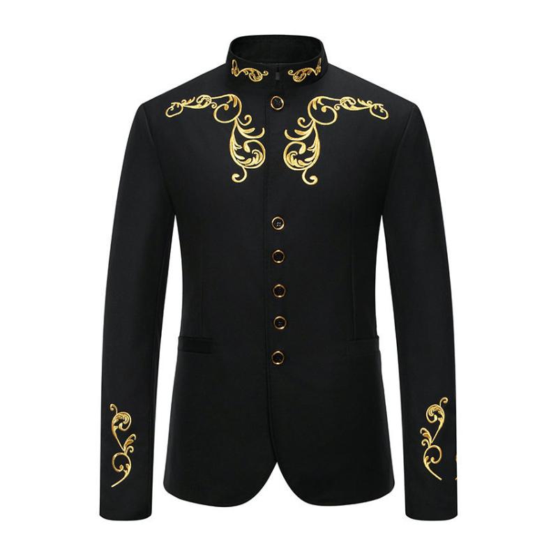 Vintage Stand Collar Embroidered Slim Fit Single Breasted Blazer