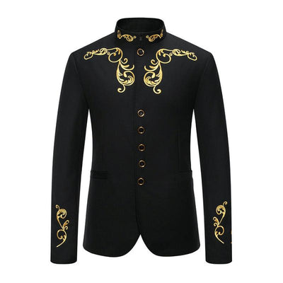 Vintage Stand Collar Embroidered Slim Fit Single Breasted Blazer