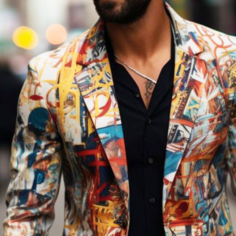 Vintage Casual Print Single Breasted Blazer