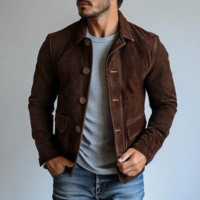 Men's Vintage Suede Single Breasted Lapel Jacket