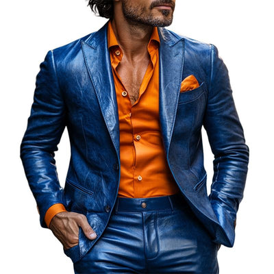 Classic Casual Slim Fit Textured Leather Blazer