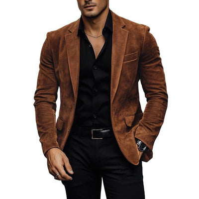 Vintage Lapel Single Button Suede Blazer