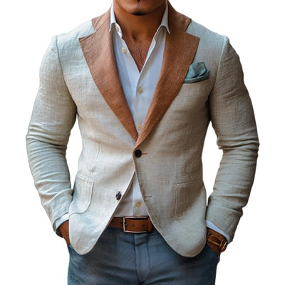 Men's Fashion Colorblock Linen Notch Lapel Two Buttons Blazer 91196077Z