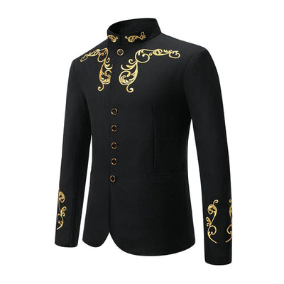 Vintage Stand Collar Embroidered Slim Fit Single Breasted Blazer