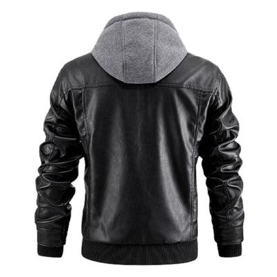 Men's Hooded Warm Leather Jacket