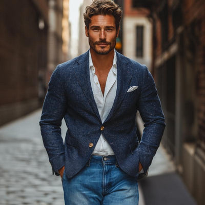 Casual Cotton Linen Notch Lapel Single-breasted Slim-fit Blazer