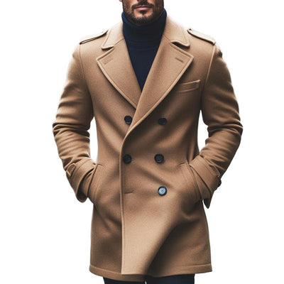 Men's Fashion Solid Notch Lapel Double Breasted Mid-length Coat 37867972Z
