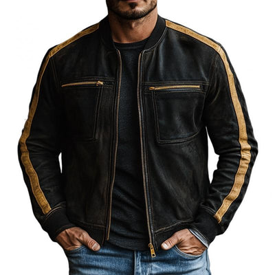 Men's Casual Color Matching Suede Chest Pocket Baseball Jacket