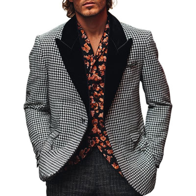 Casual Houndstooth Peak Lapel Blazer