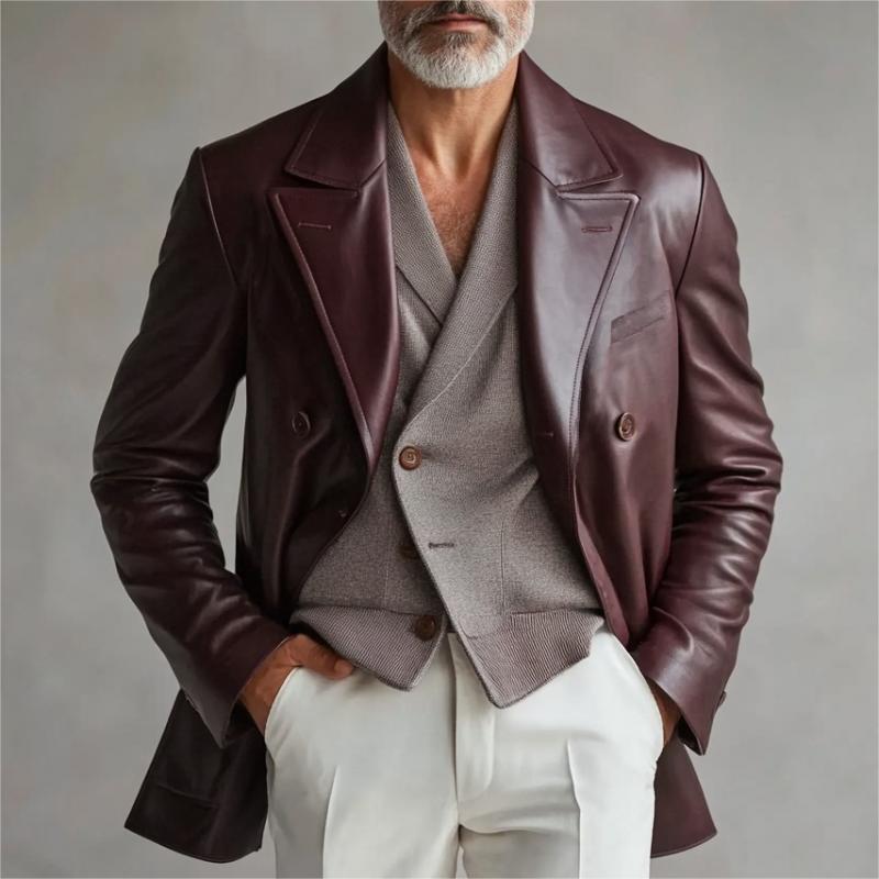 Vintage Lapel Double Breasted Leather Blazer