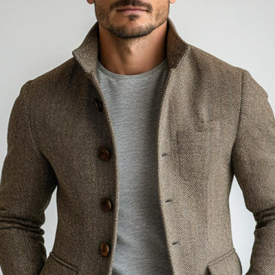 Mens Vintage Herringbone Single Breasted Jacket