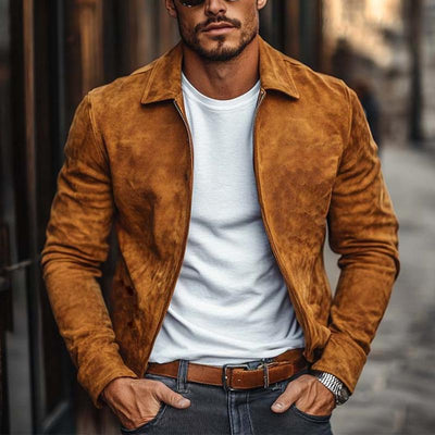 Men's Casual Solid Color Lapel Suede Jacket
