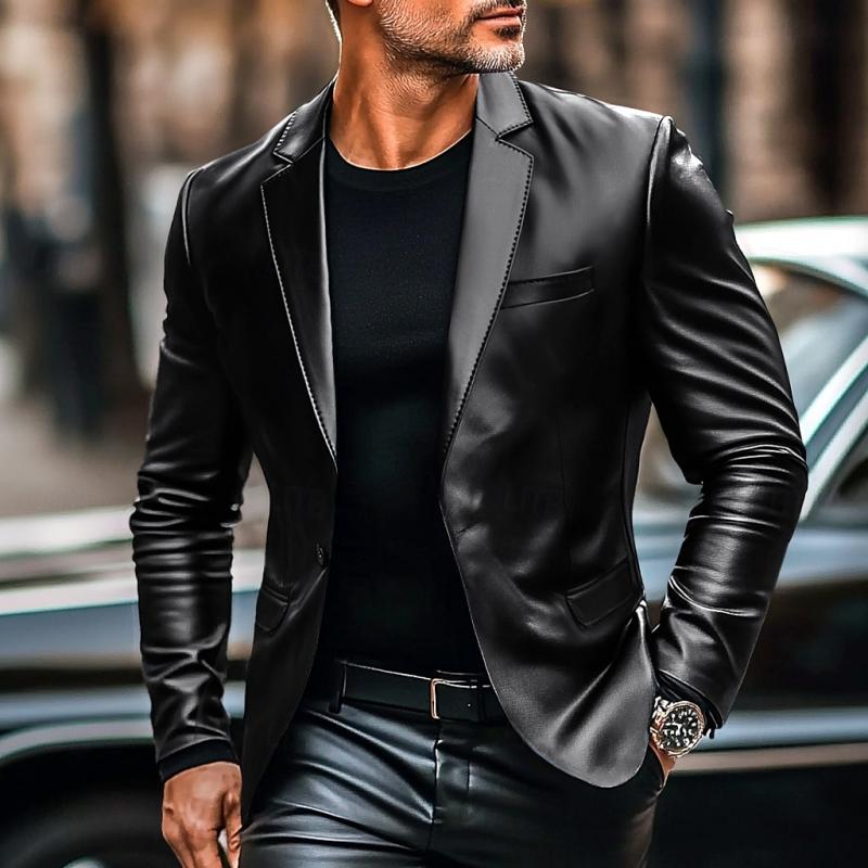 Vintage Lapel Single Button Leather Blazer