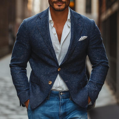 Casual Cotton Linen Notch Lapel Single-breasted Slim-fit Blazer