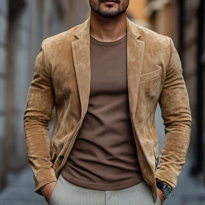 Classic Casual Single Breasted Slim Fit Suede Blazer