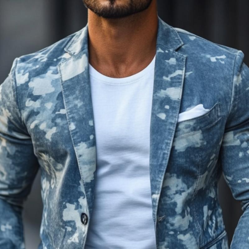 Stylish Casual Denim Print Slim Fit Blazer