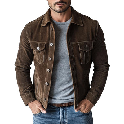 Men's Vintage Suede Buttons Multi-Pocket Lapel Jacket