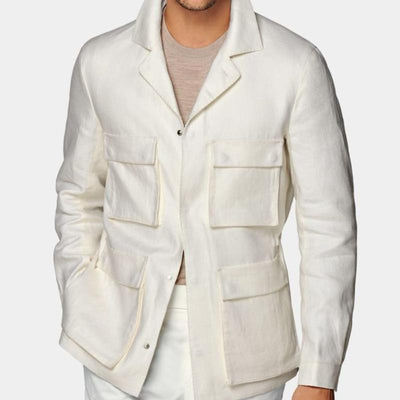 Men's Casual Cotton Linen Lapel Single-breasted Slim Fit Safari Jacket