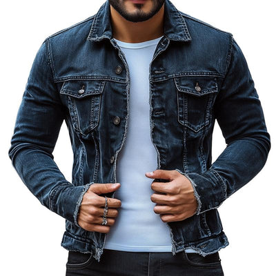Men's Fashion Distressed Brushed Lapel Single Breasted Denim Casual Jacket
